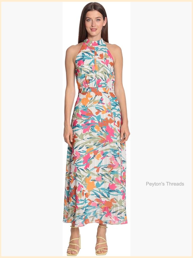 Printed Halter Neck Maxi Dress With Keyhole Front